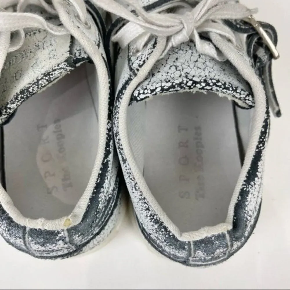 The Kooples Sport Distressed Cracked Leather Low Top Trainer Sneakers Sz 37